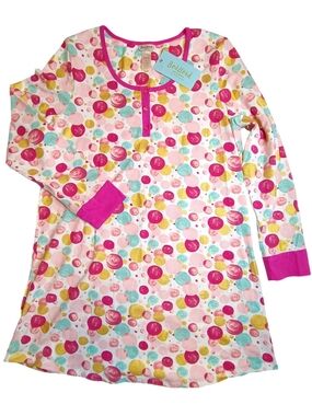 BedHead by Rene Claire Pink Blue Gold Spheres Long-Sleeve Pajama Nightgown XL